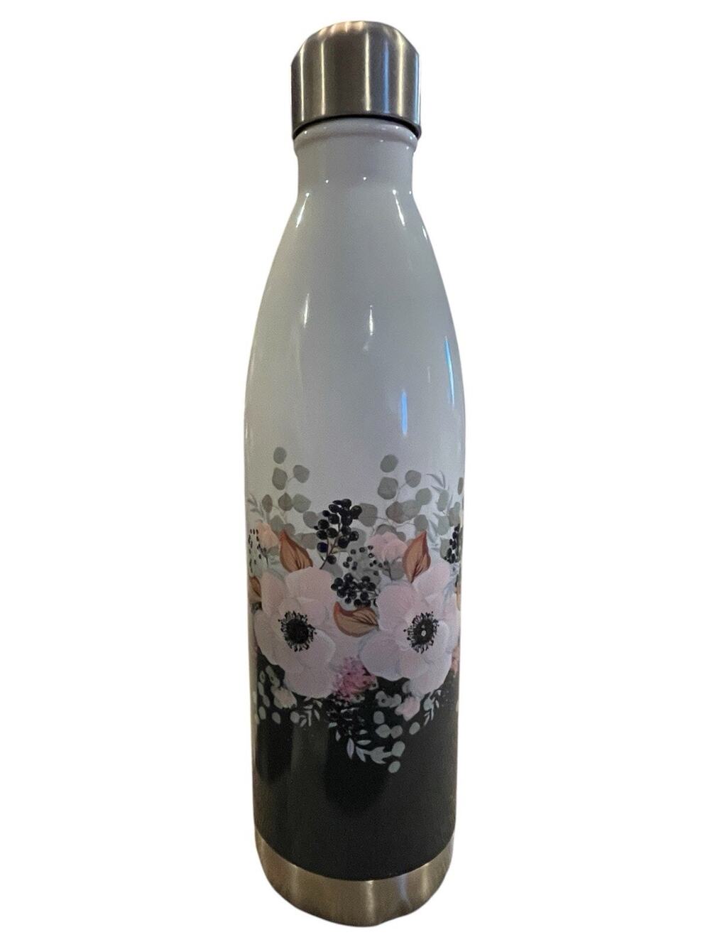 Mira Floral Stainless Steel Insulated Water Bottle Pink Flowers ~ 20oz